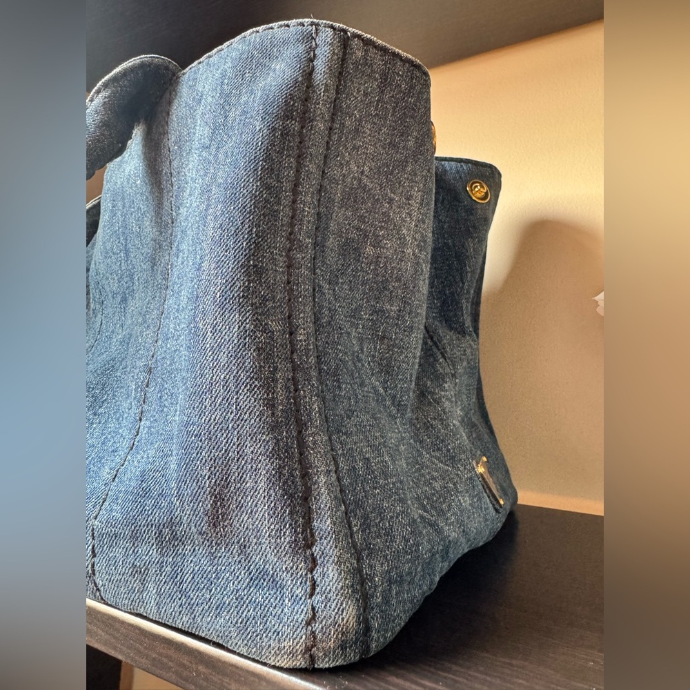 PRADA Medium Canapa Blue Denim Tote Bag - Picture 8 of 12